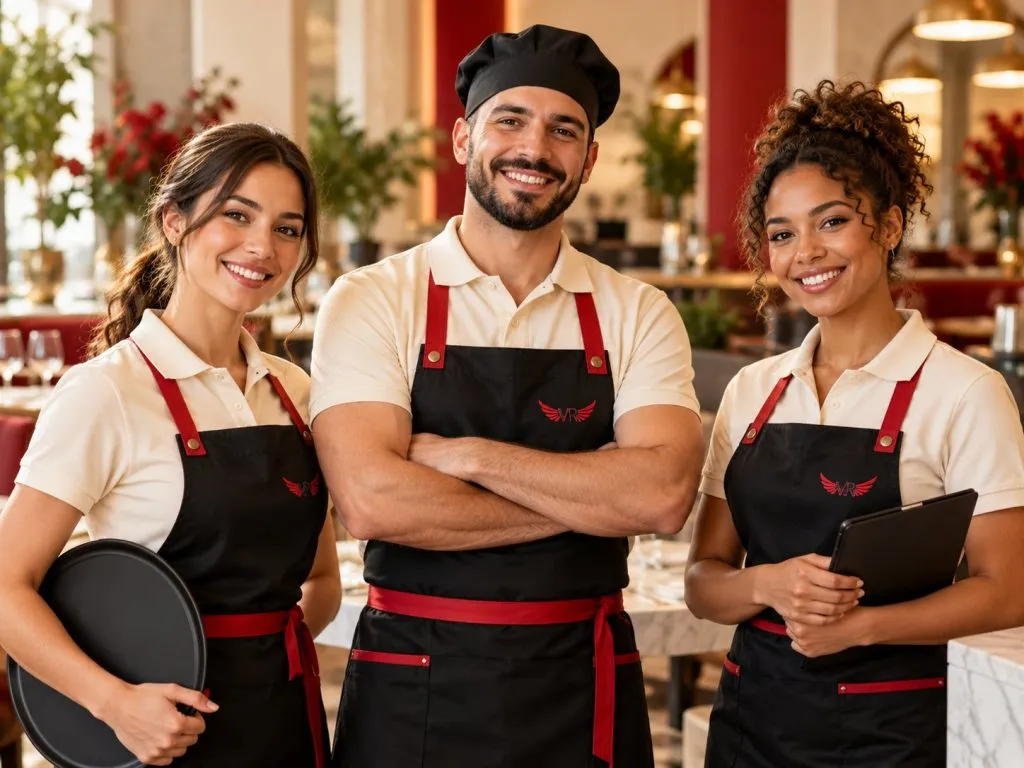 Equipo de un restaurante con uniformes iguales personalizados