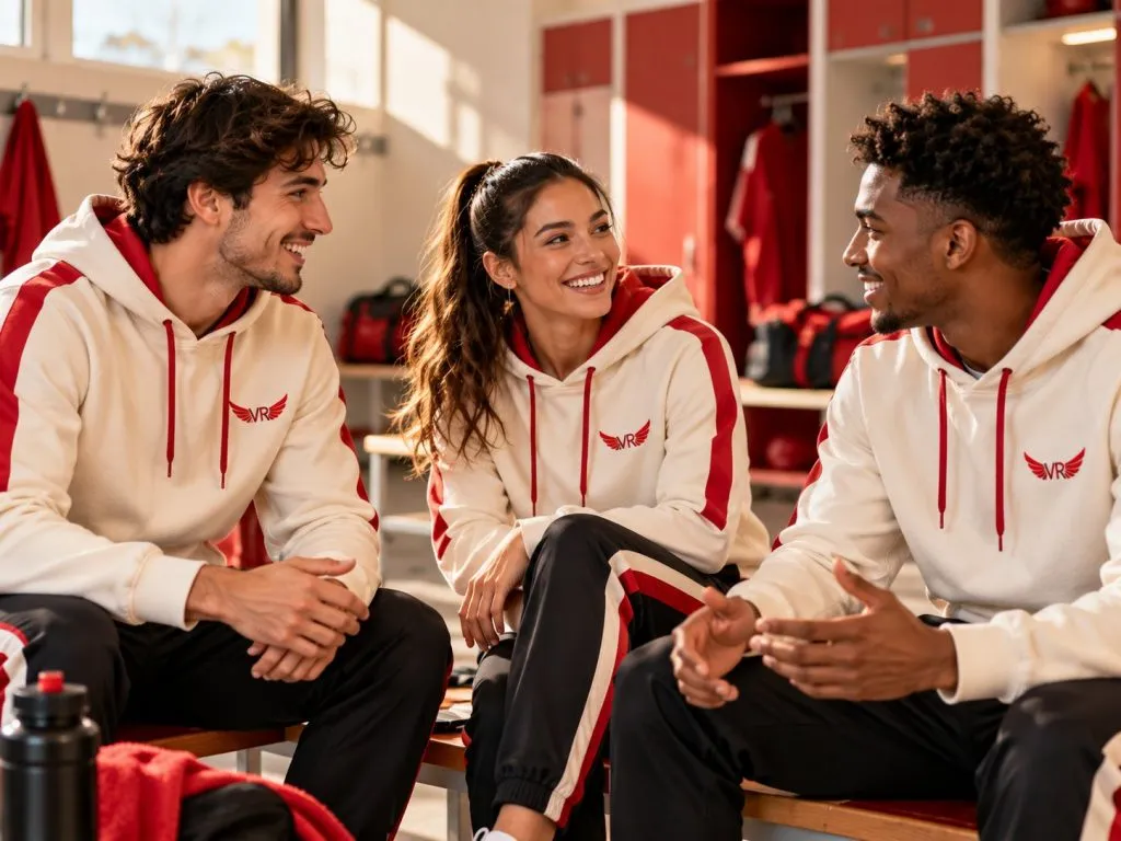 Miembros de un club con sudaderas iguales personalizadas