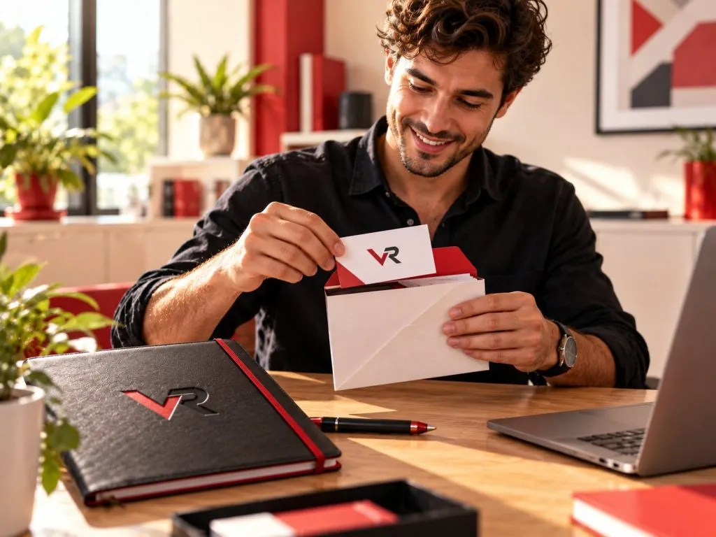 Emprendedor con sus primeras tarjetas de visita