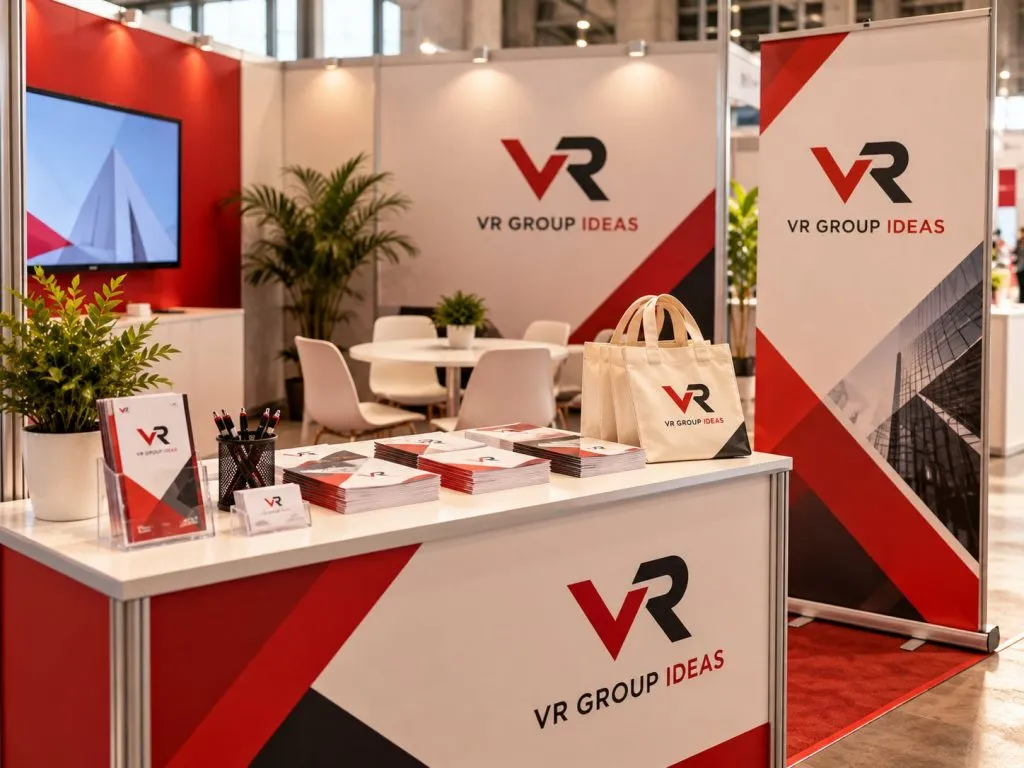 Stand de feria con materiales de campaña