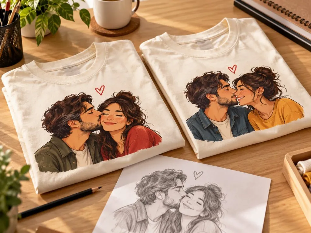 Camisetas a juego con un diseño de pareja