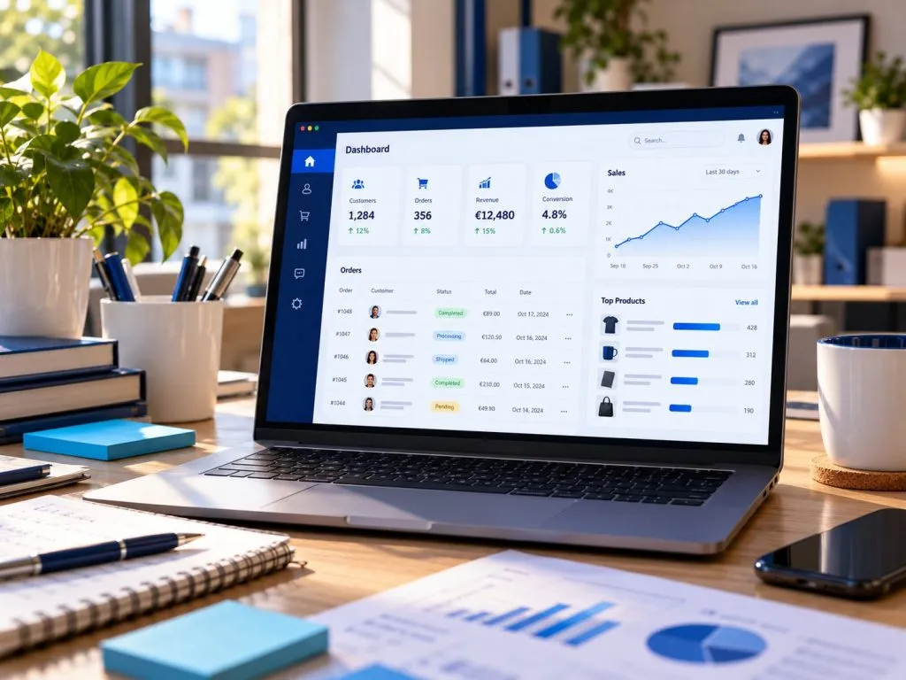 Información de clientes y pedidos ordenada en un panel